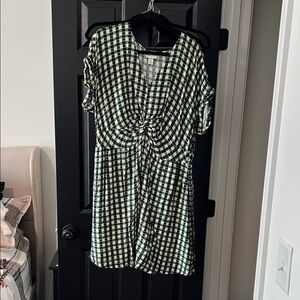 Green and cream checkered dress